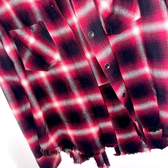 Bella Dahl Red Plaid Frayed Flannel Shirt LIKE NEW - Picture 8 of 16